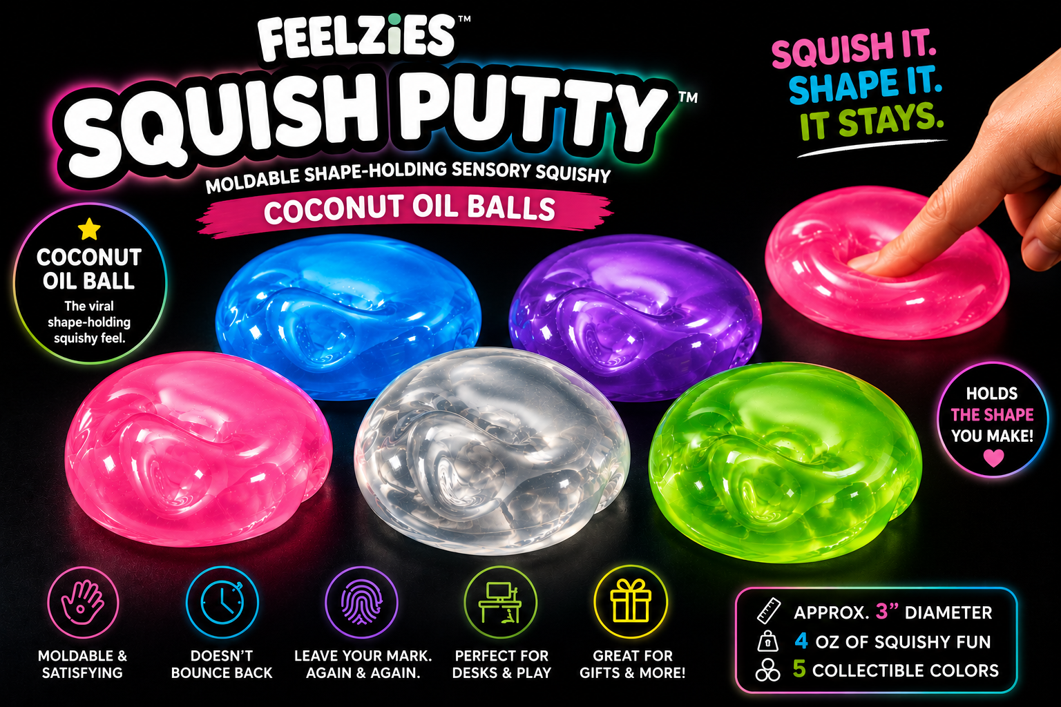 FEELZiES™ Squish Putty™ — Coconut Oil Balls