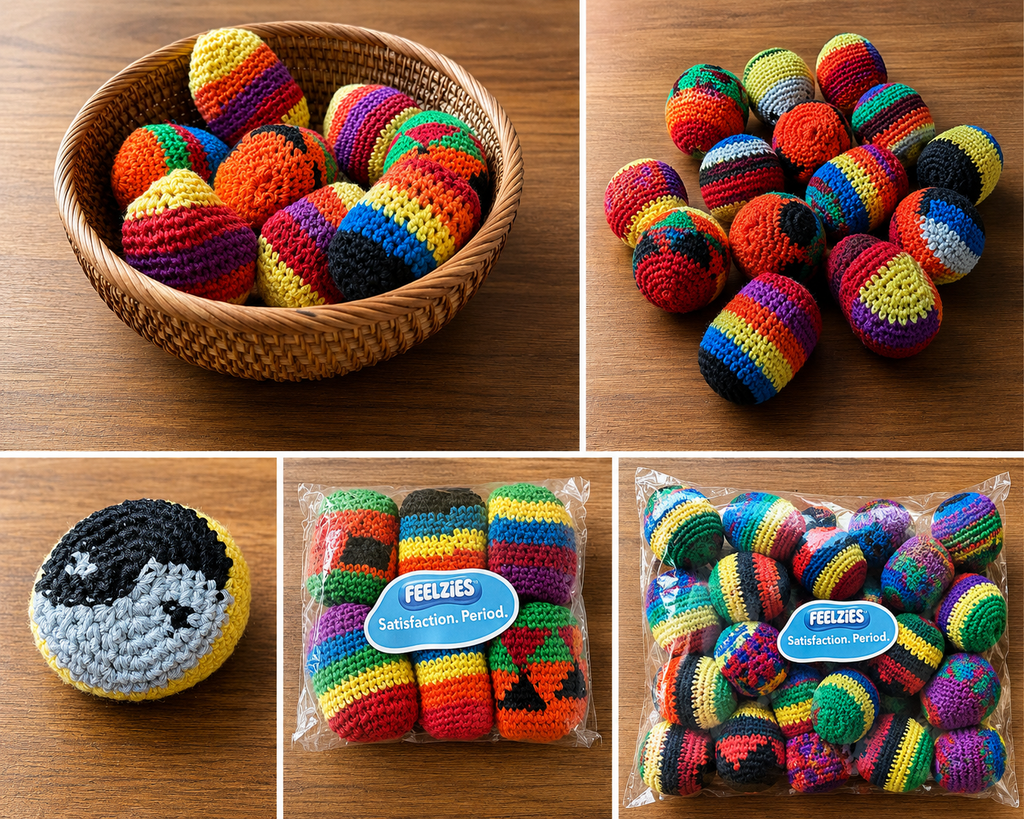 Feelzies™ Premium Hand Knit Footbags – Assorted Hacky Sacks