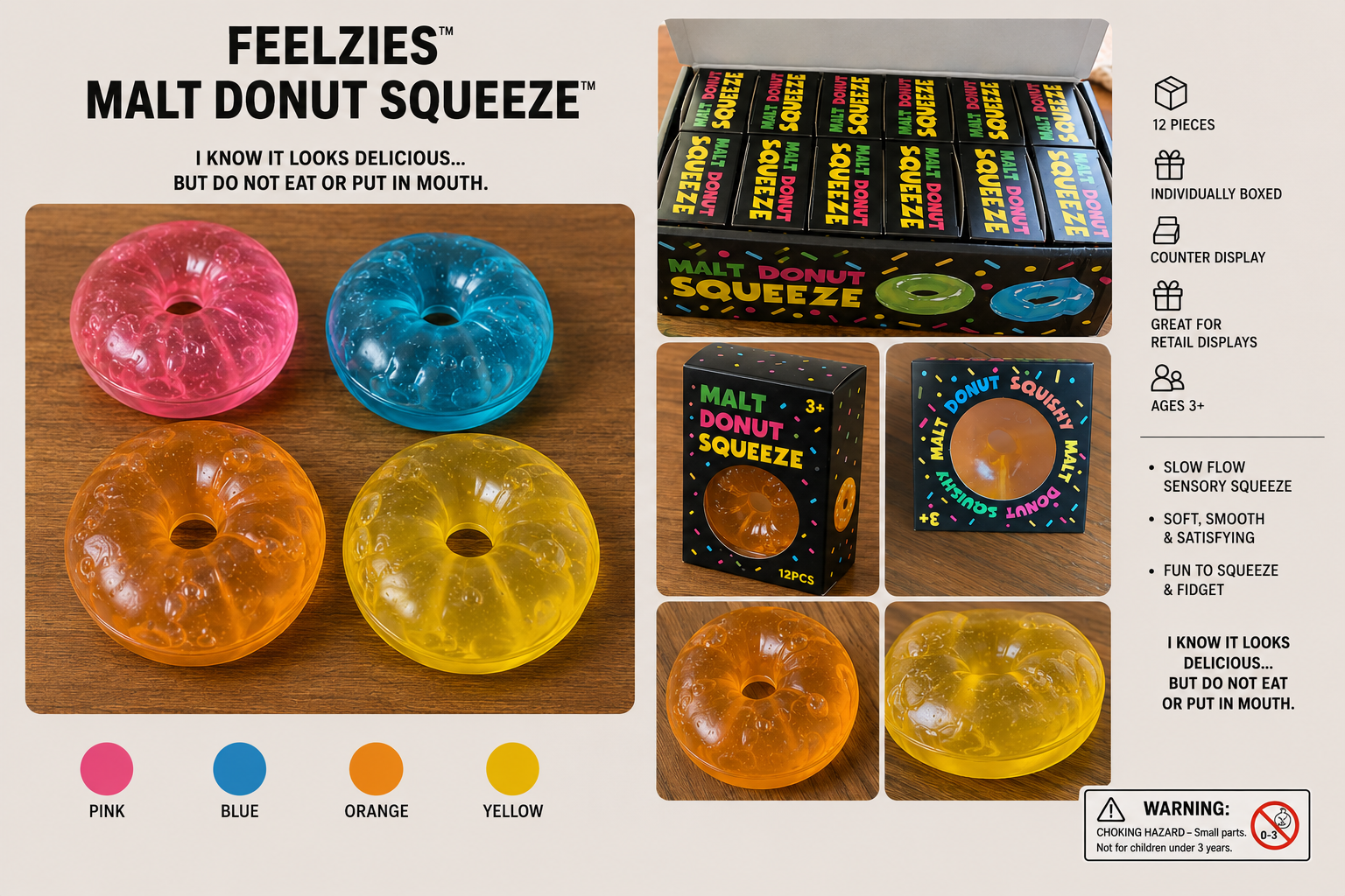 FEELZiES™ Malt Donut Squishy™ | 12 Piece Counter Display